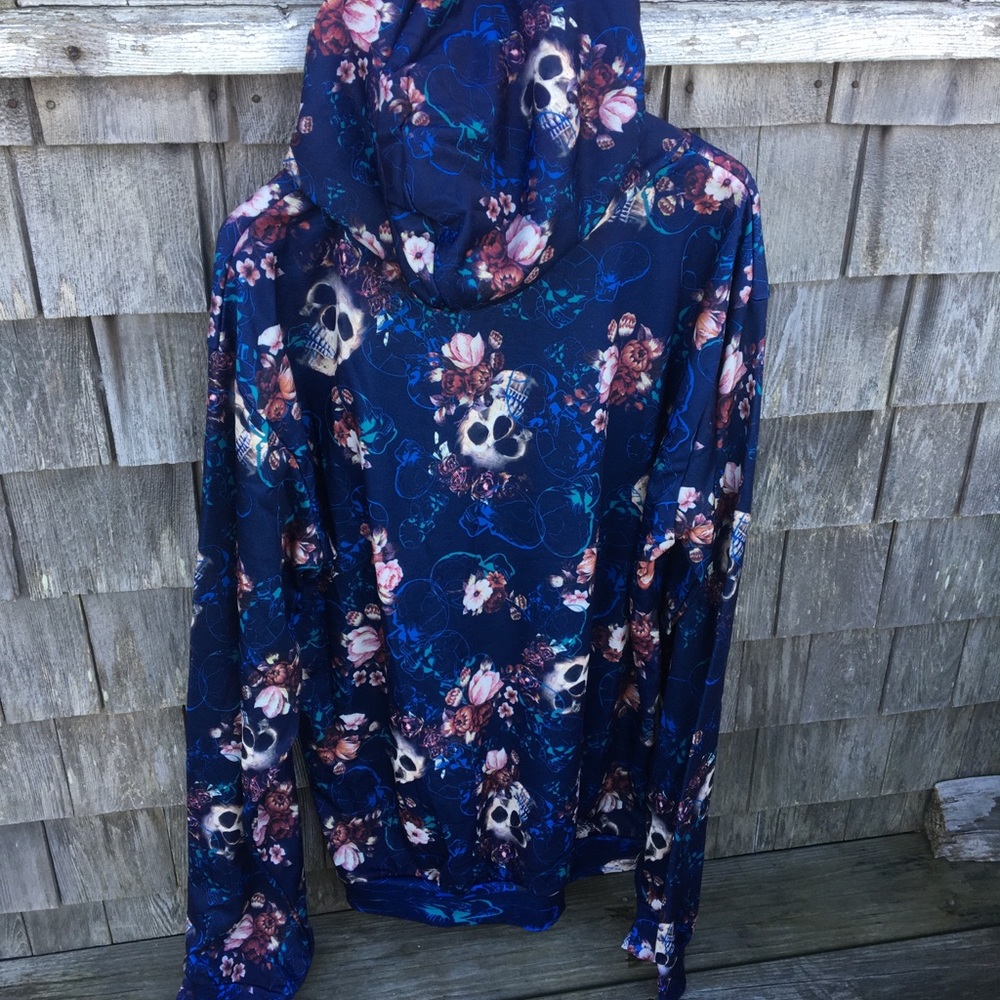 Navy Floral Skull Hoodie 2/3XL